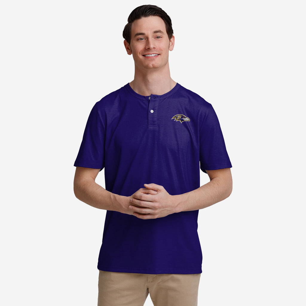 Baltimore Ravens Solid Team Logo Short Sleeve Henley FOCO S - FOCO.com