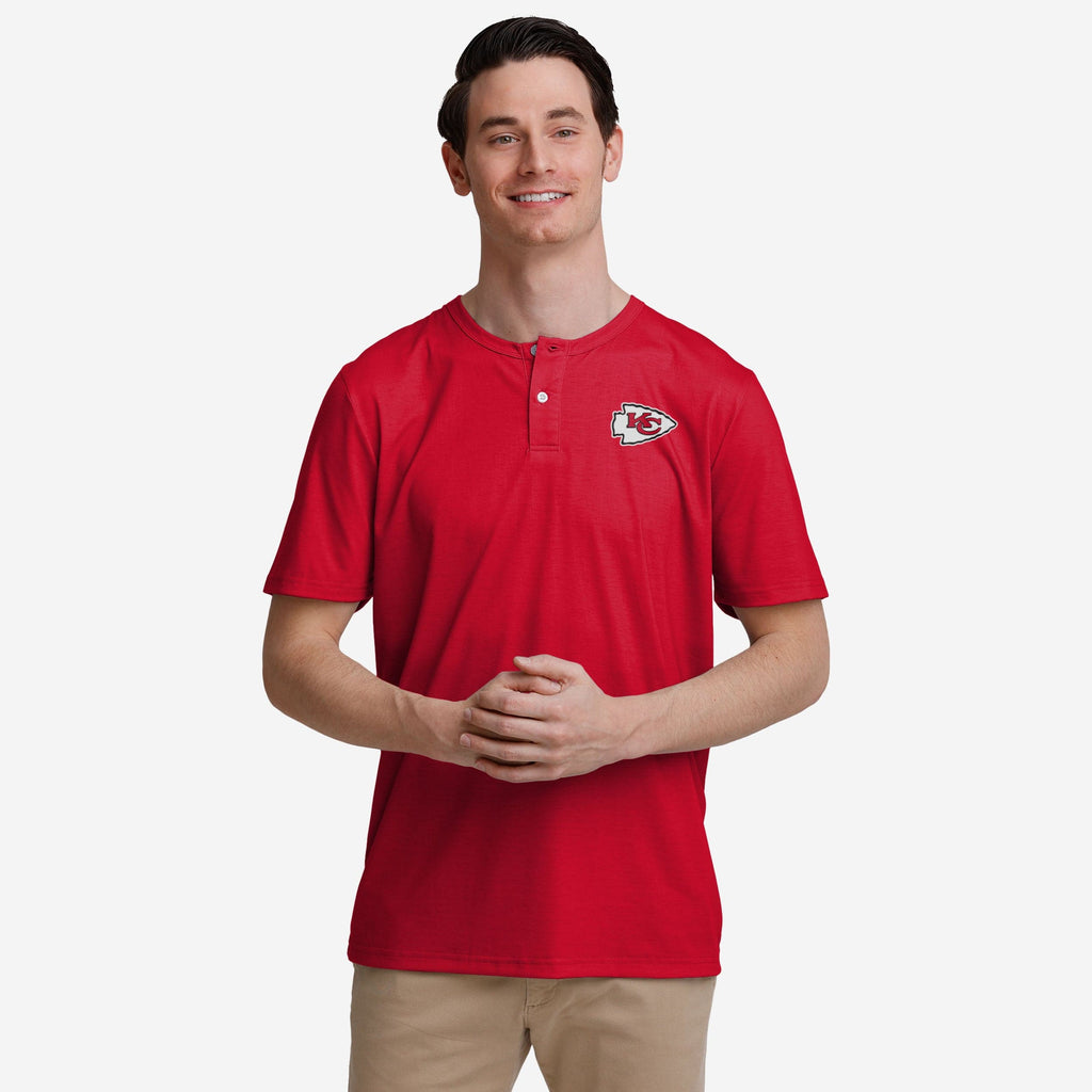 Kansas City Chiefs Solid Team Logo Short Sleeve Henley FOCO S - FOCO.com