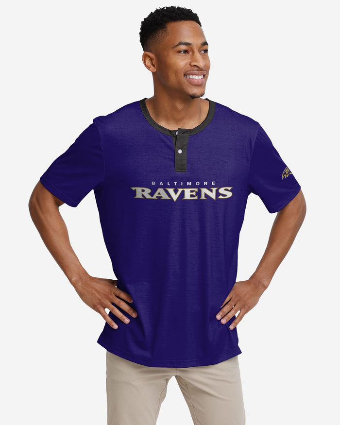 Baltimore Ravens Solid Wordmark Short Sleeve Henley FOCO S - FOCO.com