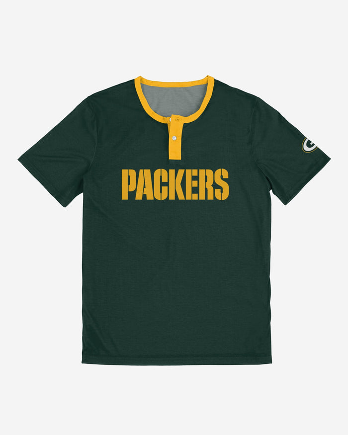 Green Bay Packers Solid Wordmark Short Sleeve Henley FOCO - FOCO.com