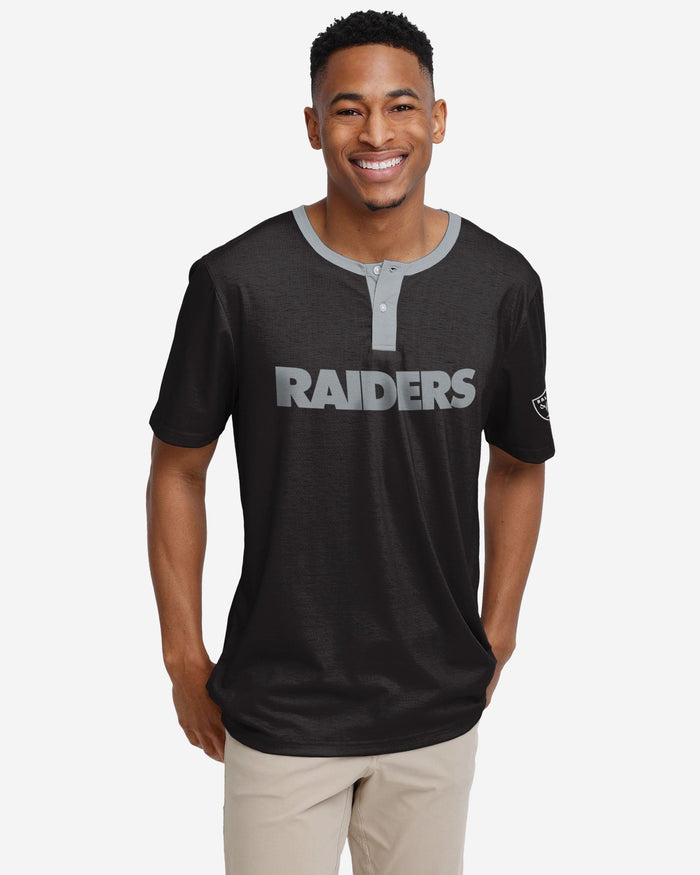 Las Vegas Raiders Solid Wordmark Short Sleeve Henley FOCO S - FOCO.com