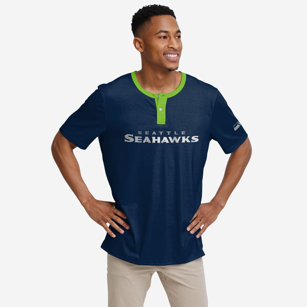 Seattle Seahawks Solid Wordmark Short Sleeve Henley FOCO S - FOCO.com