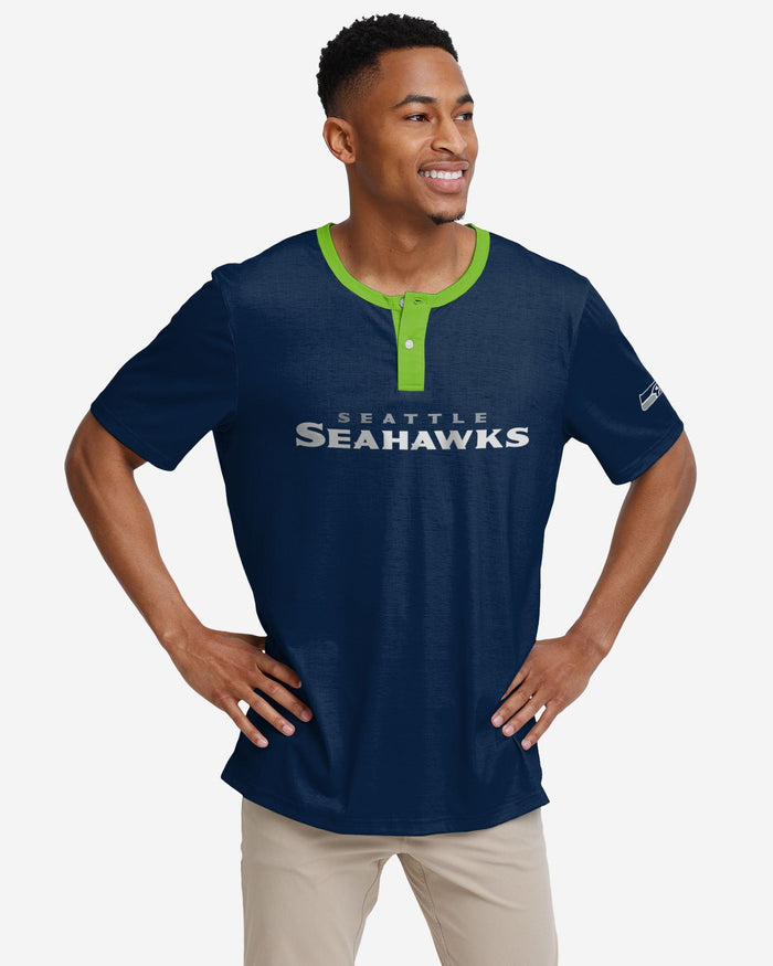 Seattle Seahawks Solid Wordmark Short Sleeve Henley FOCO S - FOCO.com