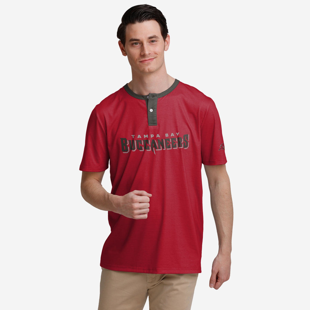 Tampa Bay Buccaneers Solid Wordmark Short Sleeve Henley FOCO S - FOCO.com