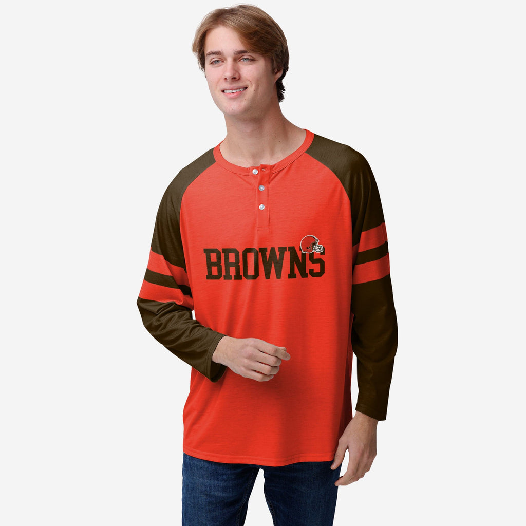 Cleveland Browns Team Stripe Wordmark Long Sleeve Henley FOCO S - FOCO.com