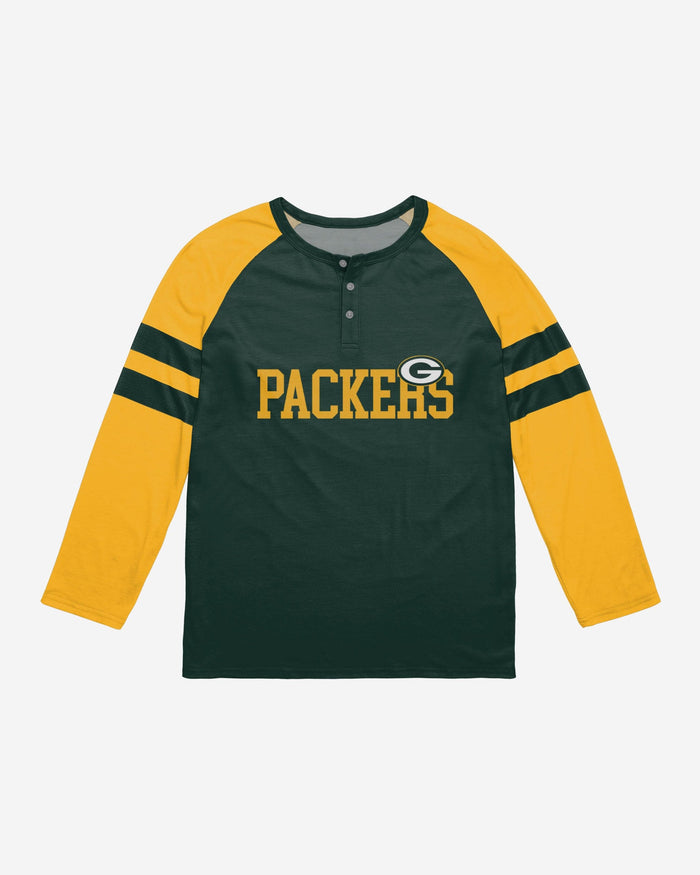 Green Bay Packers Team Stripe Wordmark Long Sleeve Henley FOCO - FOCO.com