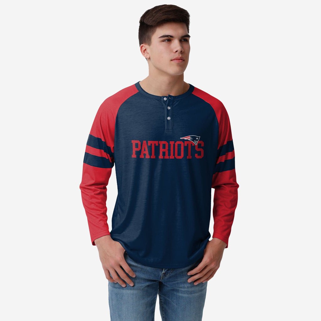 New England Patriots Team Stripe Wordmark Long Sleeve Henley FOCO S - FOCO.com