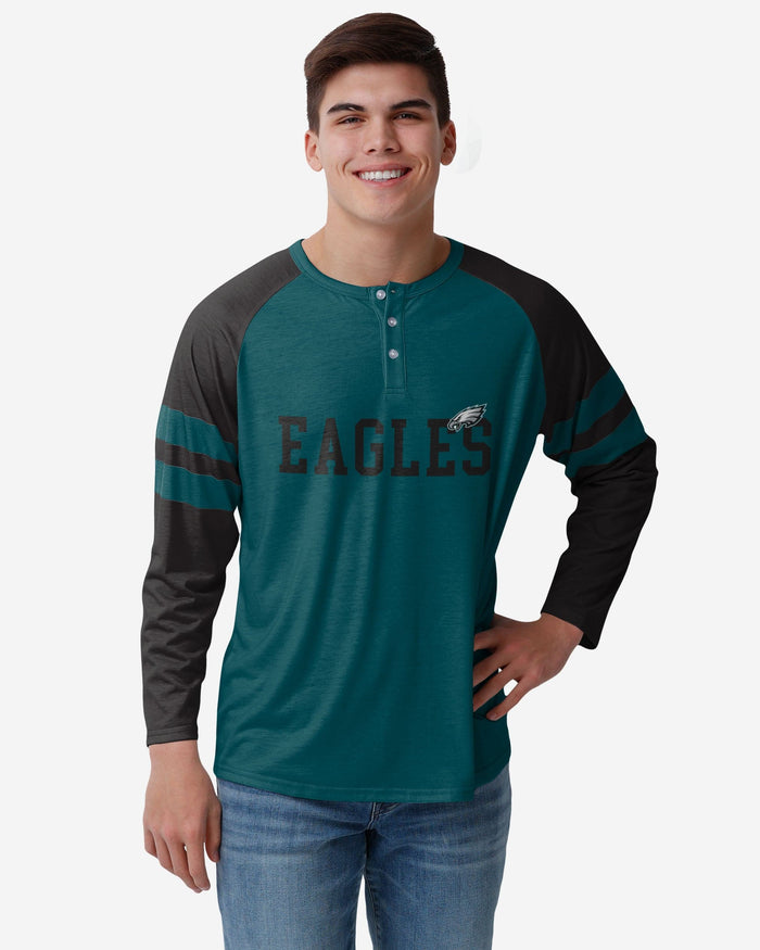 Philadelphia Eagles Team Stripe Wordmark Long Sleeve Henley FOCO S - FOCO.com