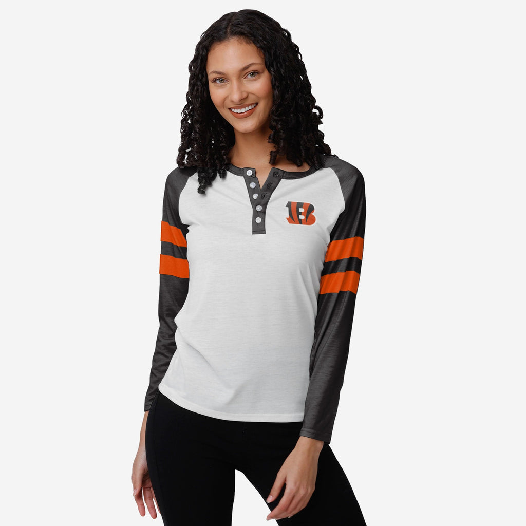 Cincinnati Bengals Womens Big Logo Long Sleeve Henley FOCO S - FOCO.com