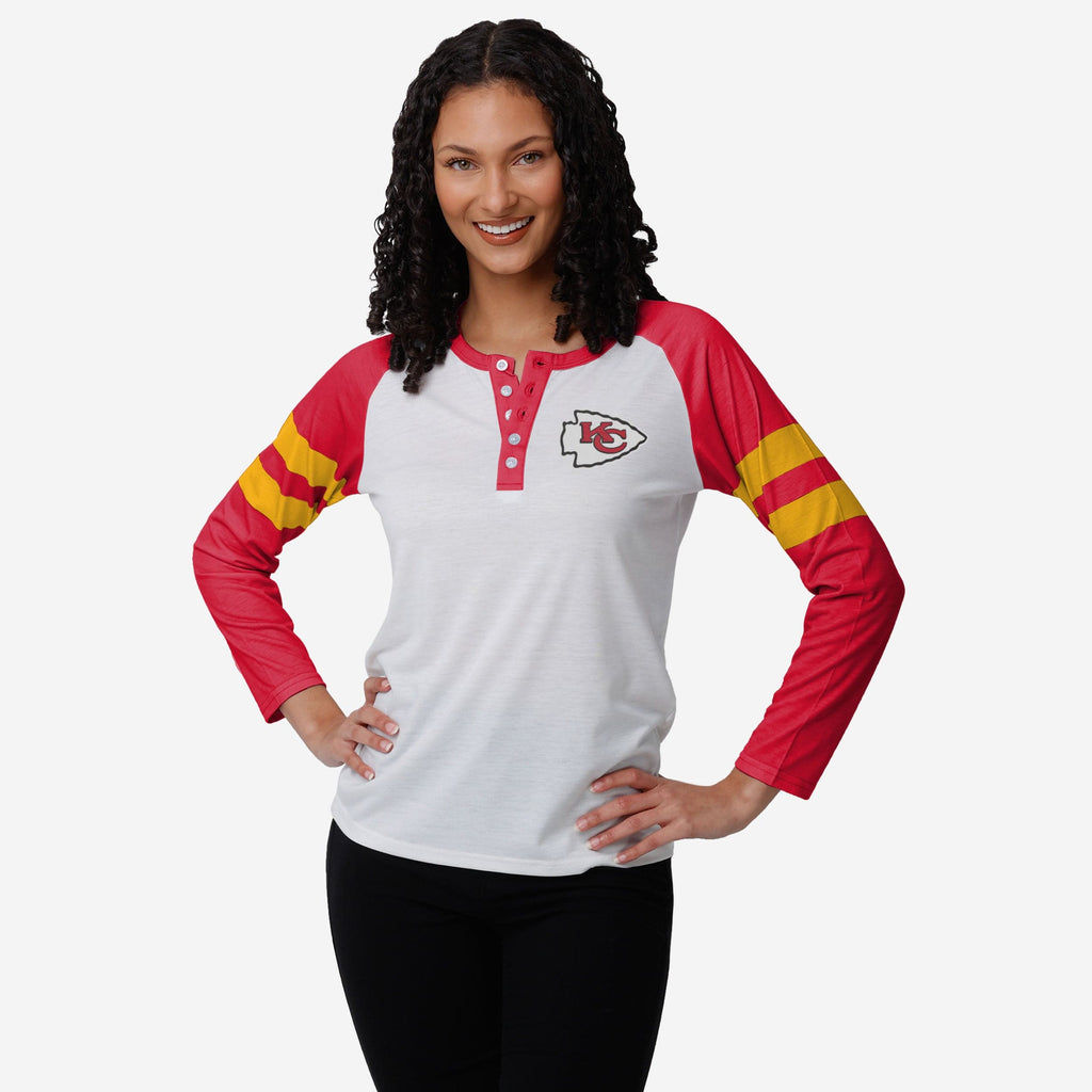 Kansas City Chiefs Womens Big Logo Long Sleeve Henley FOCO S - FOCO.com