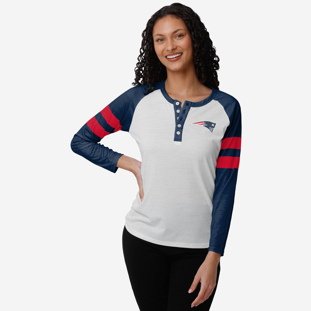 New England Patriots Womens Big Logo Long Sleeve Henley FOCO S - FOCO.com