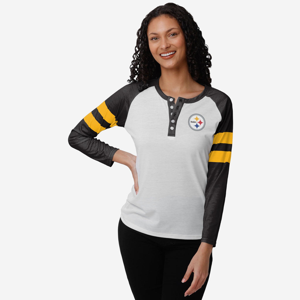 Pittsburgh Steelers Womens Big Logo Long Sleeve Henley FOCO S - FOCO.com