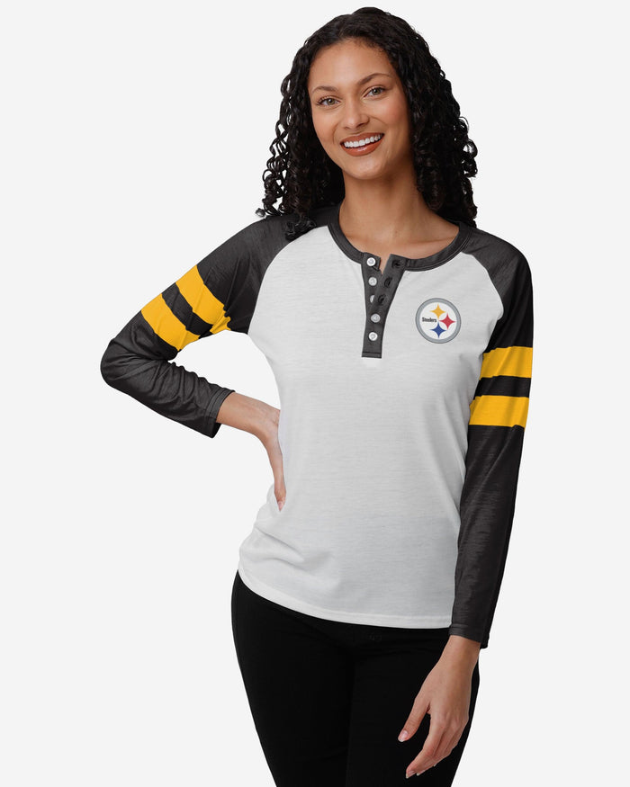 Pittsburgh Steelers Womens Big Logo Long Sleeve Henley FOCO S - FOCO.com