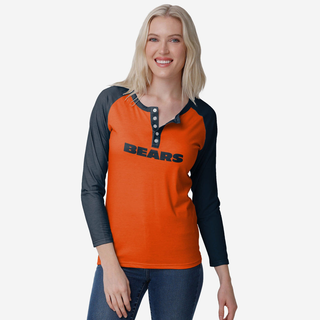 Chicago Bears Womens Big Wordmark Long Sleeve Henley FOCO S - FOCO.com