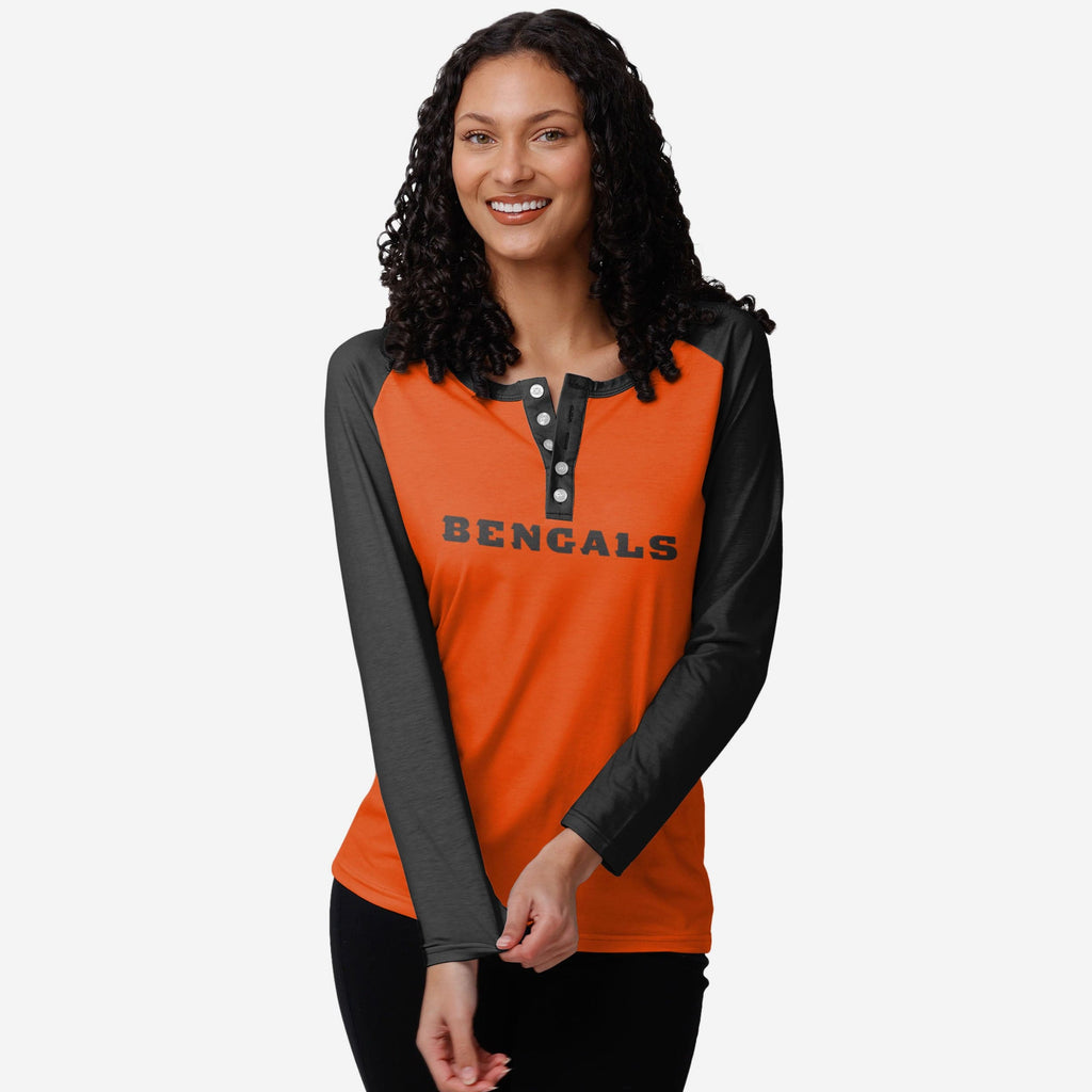 Cincinnati Bengals Womens Big Wordmark Long Sleeve Henley FOCO S - FOCO.com