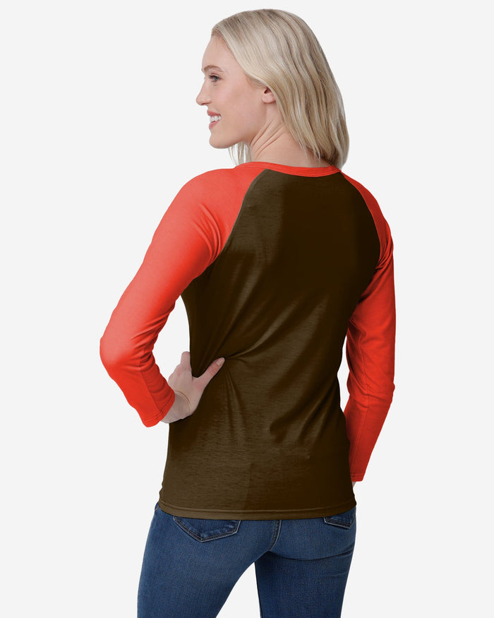 Cleveland Browns Womens Big Wordmark Long Sleeve Henley FOCO - FOCO.com