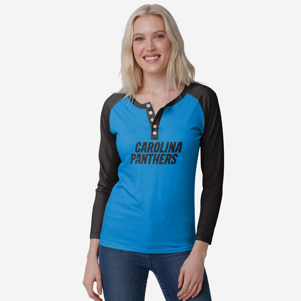 Carolina Panthers Womens Big Wordmark Long Sleeve Henley FOCO S - FOCO.com