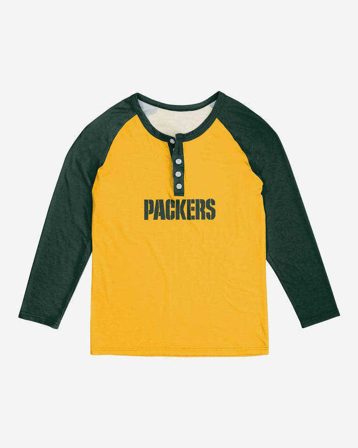 Green Bay Packers Womens Big Wordmark Long Sleeve Henley FOCO - FOCO.com