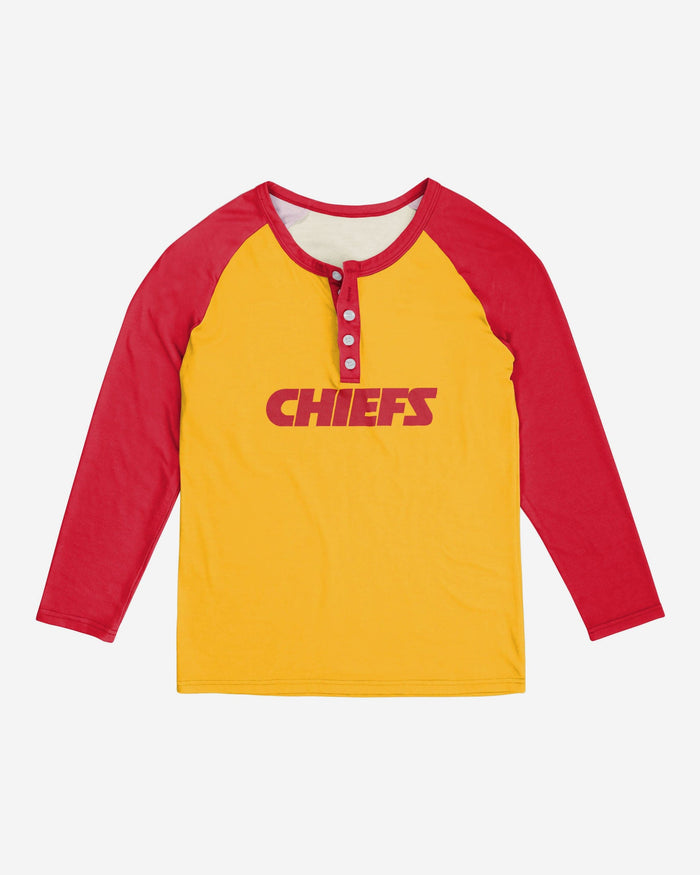 Kansas City Chiefs Womens Big Wordmark Long Sleeve Henley FOCO - FOCO.com