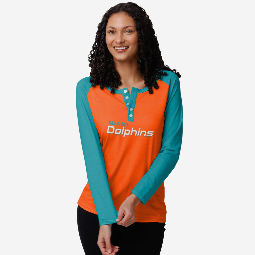 Miami Dolphins Womens Big Wordmark Long Sleeve Henley FOCO S - FOCO.com