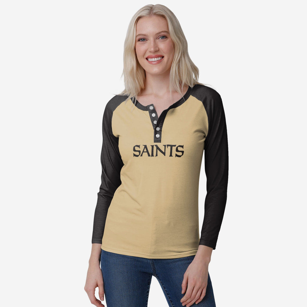 New Orleans Saints Womens Big Wordmark Long Sleeve Henley FOCO S - FOCO.com