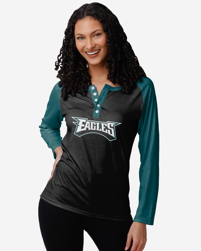 Philadelphia Eagles Womens Big Wordmark Long Sleeve Henley FOCO S - FOCO.com