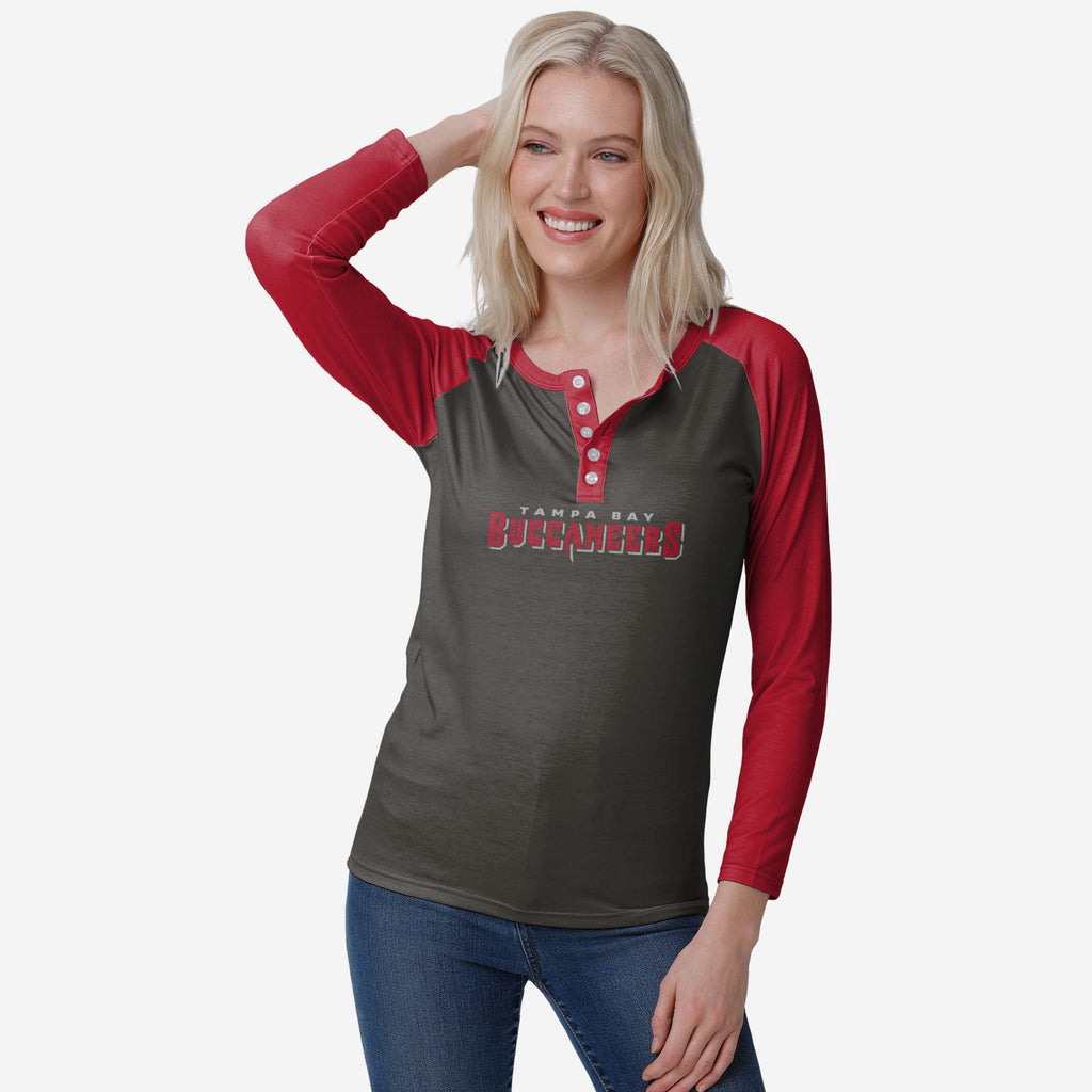 Tampa Bay Buccaneers Womens Big Wordmark Long Sleeve Henley FOCO S - FOCO.com