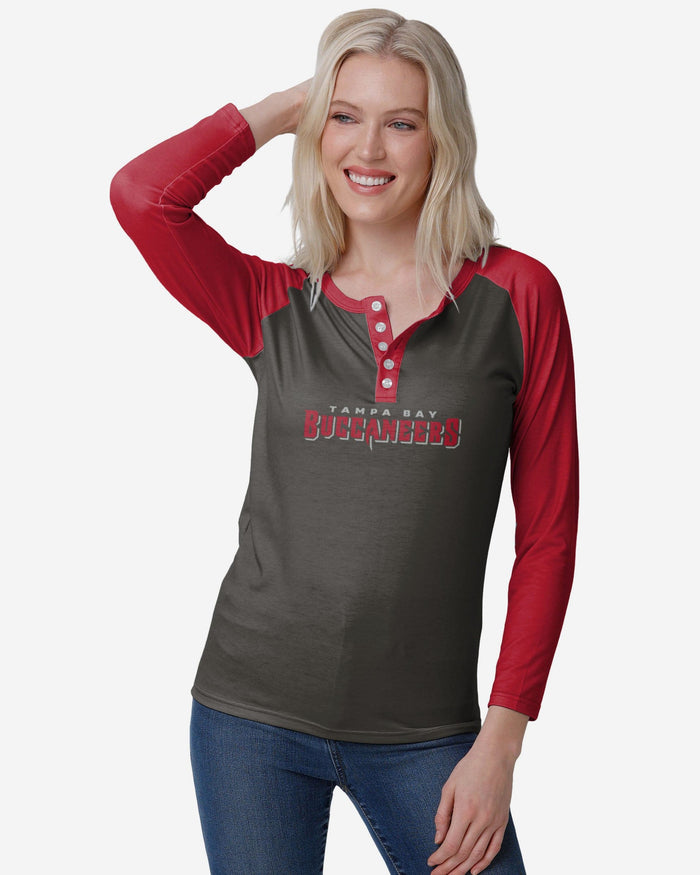 Tampa Bay Buccaneers Womens Big Wordmark Long Sleeve Henley FOCO S - FOCO.com