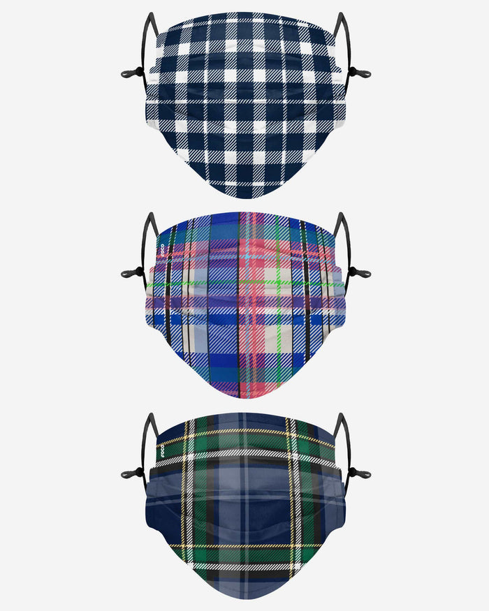 Blue Plaid Adjustable 3 Pack Face Cover FOCO - FOCO.com