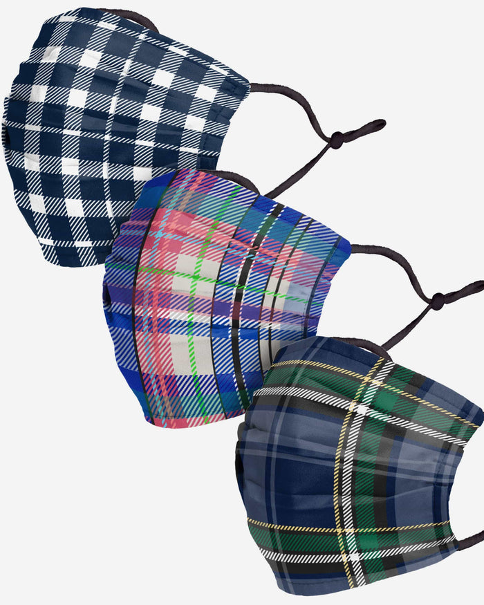 Blue Plaid Adjustable 3 Pack Face Cover FOCO - FOCO.com