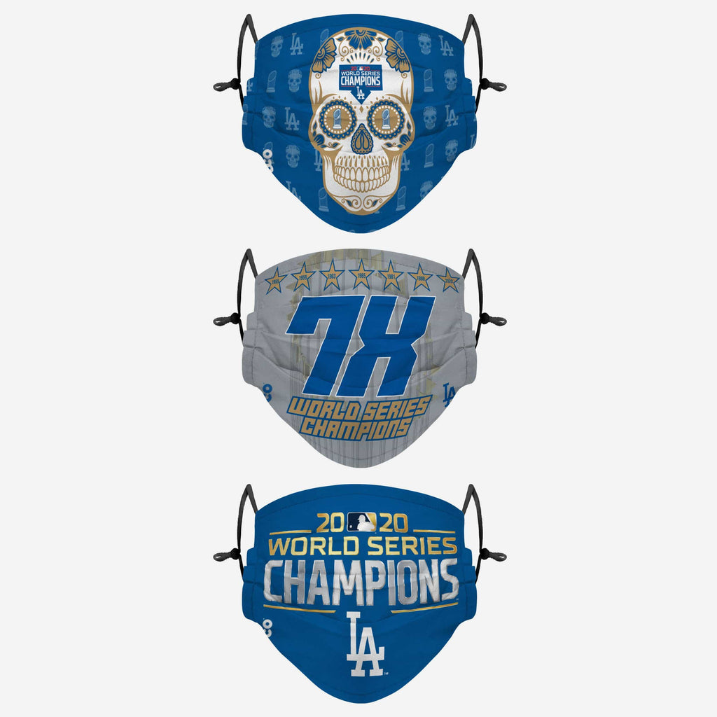 Los Angeles Dodgers 2020 World Series Champions Adjustable 3 Pack Face Cover FOCO - FOCO.com