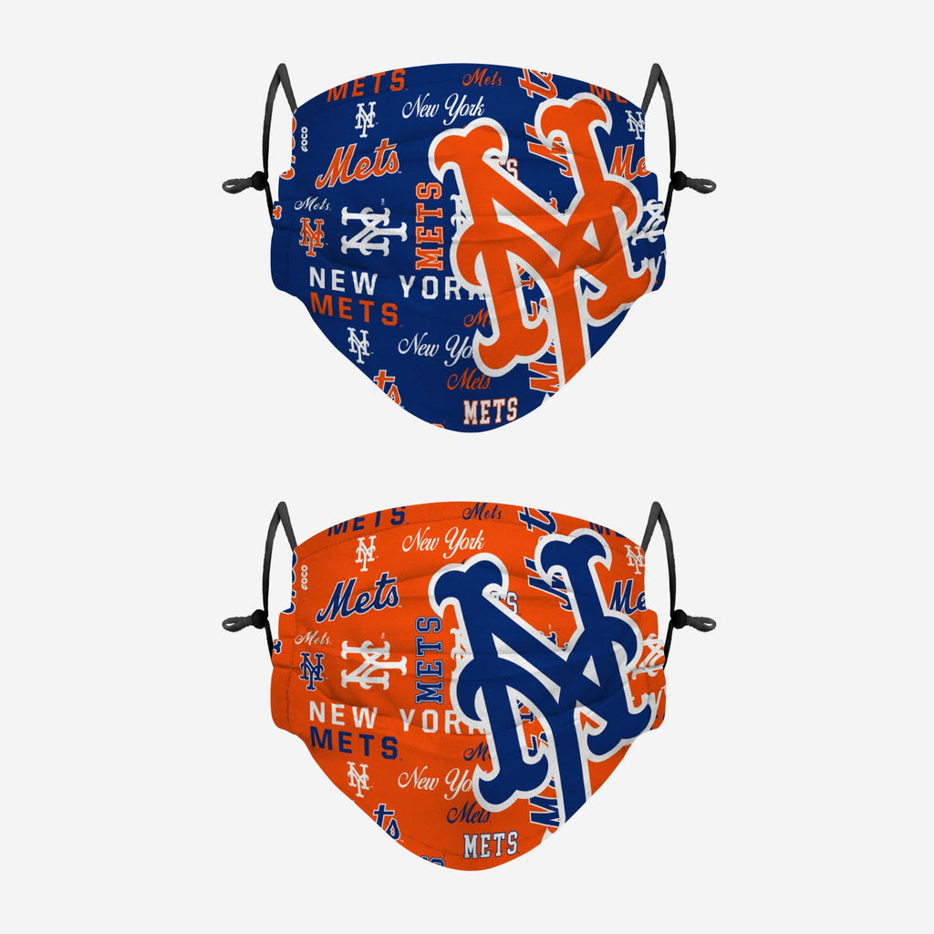 New York Mets Logo Rush Adjustable 2 Pack Face Cover FOCO - FOCO.com