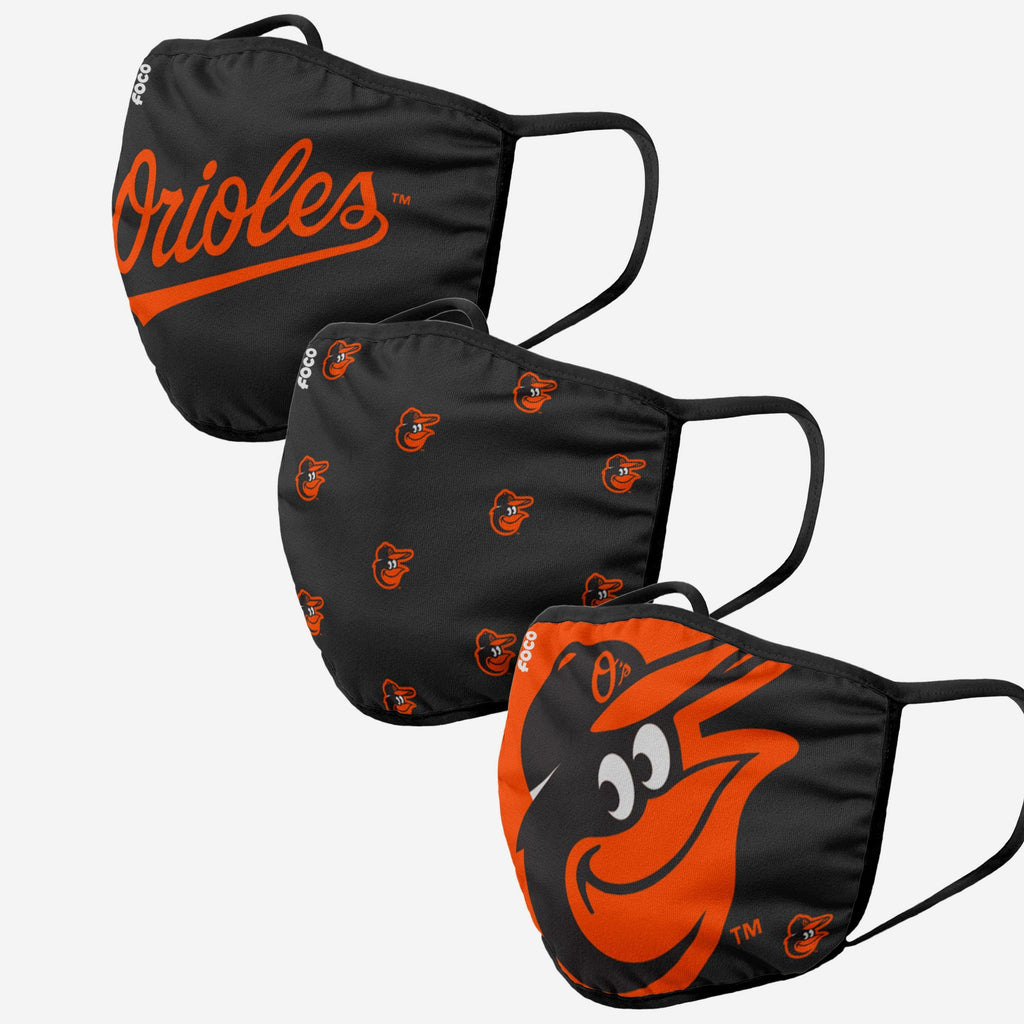 Baltimore Orioles 3 Pack Face Cover FOCO Adult - FOCO.com