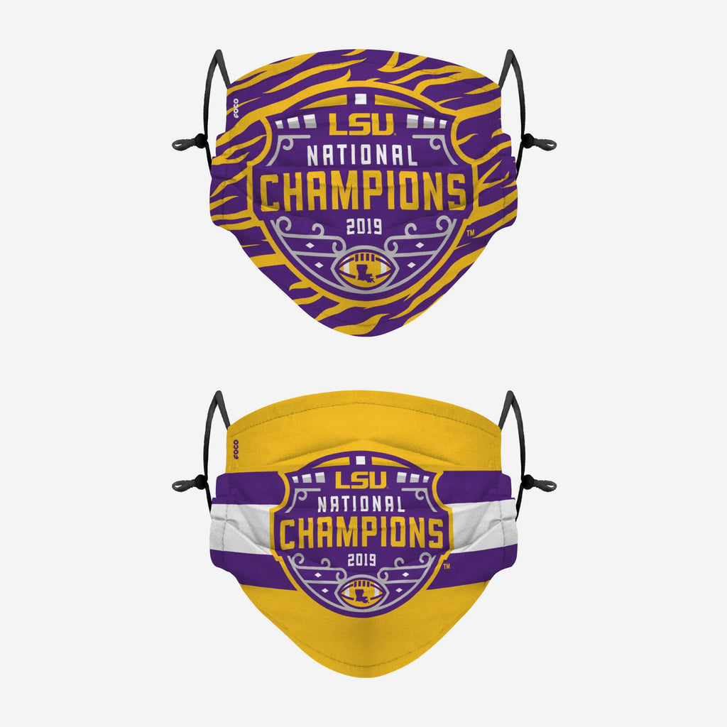 LSU Tigers 2019 Football National Champions Adjustable 2 Pack Face Cover FOCO - FOCO.com