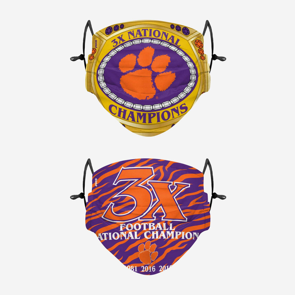 Clemson Tigers Thematic Champions Adjustable 2 Pack Face Cover FOCO - FOCO.com