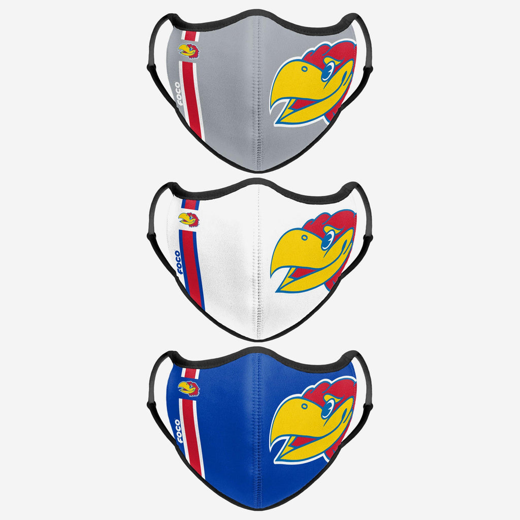 Kansas Jayhawks Sport 3 Pack Face Cover FOCO - FOCO.com