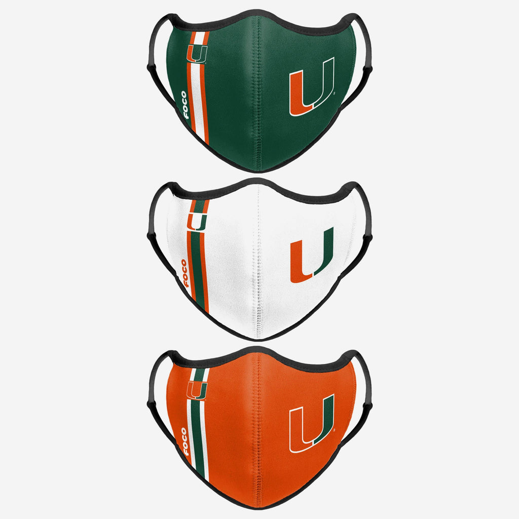 Miami Hurricanes Sport 3 Pack Face Cover FOCO - FOCO.com