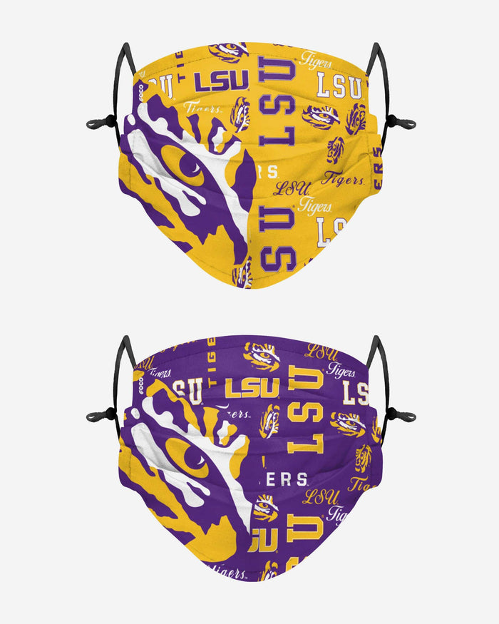 LSU Tigers Logo Rush Adjustable 2 Pack Face Cover FOCO - FOCO.com