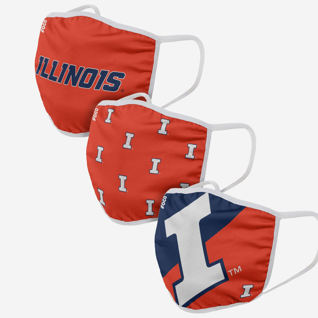 Illinois Fighting Illini 3 Pack Face Cover FOCO - FOCO.com