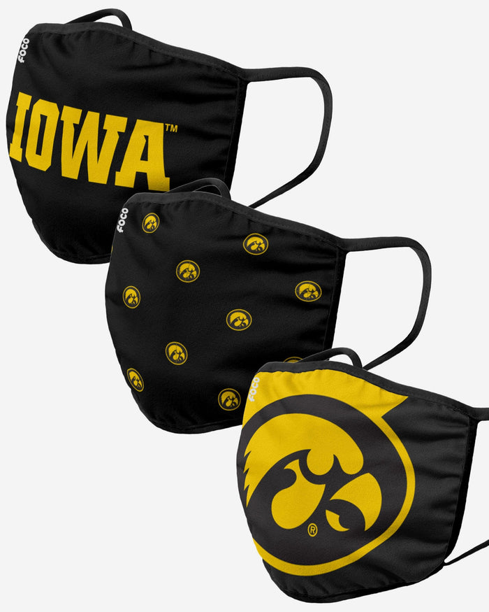 Iowa Hawkeyes 3 Pack Face Cover FOCO - FOCO.com