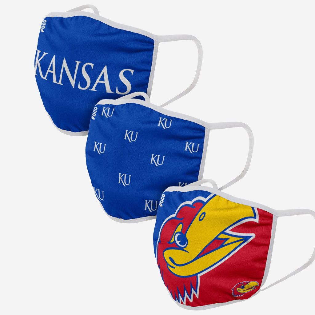 Kansas Jayhawks 3 Pack Face Cover FOCO - FOCO.com