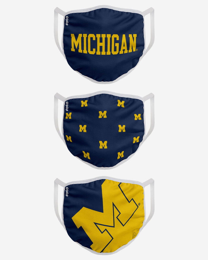 Michigan Wolverines Team 3 Pack Face Cover FOCO - FOCO.com