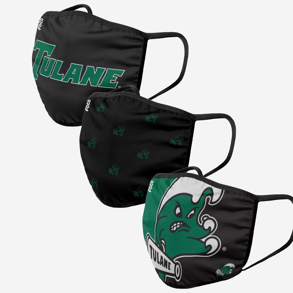 Tulane Green Wave 3 Pack Face Cover FOCO - FOCO.com