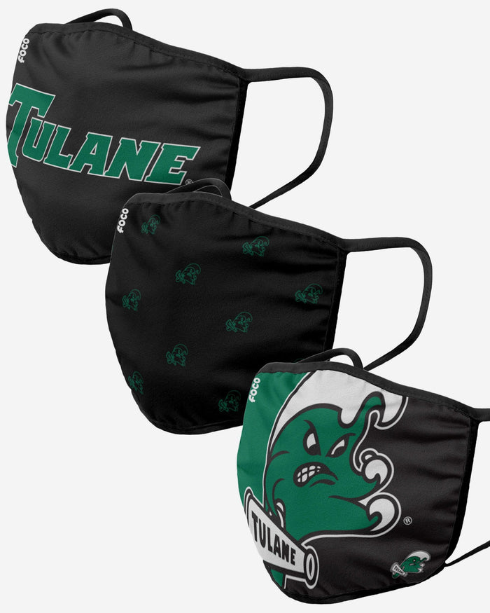 Tulane Green Wave 3 Pack Face Cover FOCO - FOCO.com