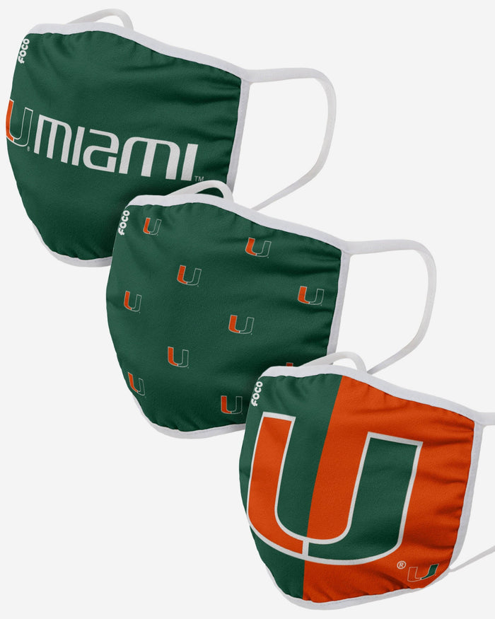 Miami Hurricanes 3 Pack Face Cover FOCO - FOCO.com