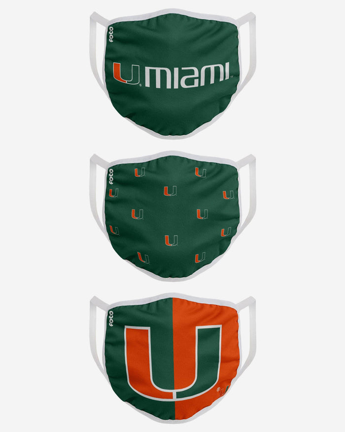 Miami Hurricanes 3 Pack Face Cover FOCO - FOCO.com