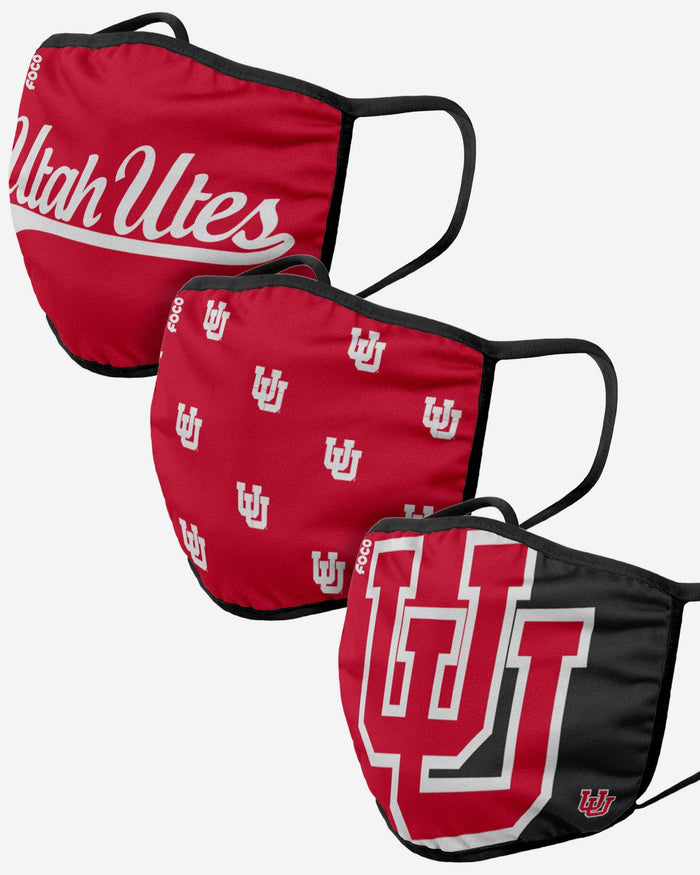 Utah Utes 3 Pack Face Cover FOCO - FOCO.com