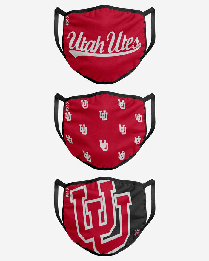 Utah Utes 3 Pack Face Cover FOCO - FOCO.com