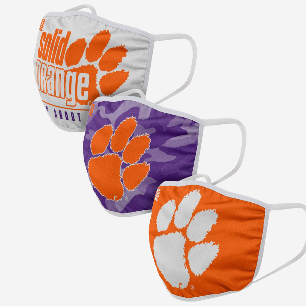 Clemson Tigers Super Fan 3 Pack Face Cover FOCO - FOCO.com