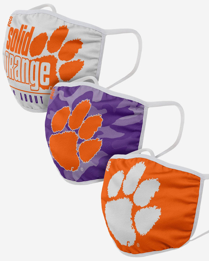 Clemson Tigers Super Fan 3 Pack Face Cover FOCO - FOCO.com